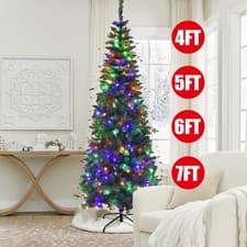 Image of Christmas Tree With Lights 4/5/6/7FT Snow Covered/Pre Lit/LED Lights Pine Decor