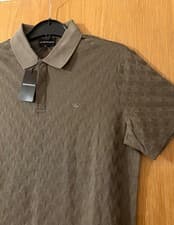 Image of NWT+GENUINE Emporio Armani Mens Short Sleeve Jacquard Jersey Polo Shirt-Green, M