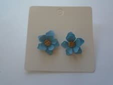 Image of Flower Stud Earrings Blue New