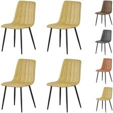 Image of 4Pcs Faux Suede Dining Chair with Padded Seat, Tufted Back and Sturdy Metal Leg