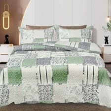 Image of 3 PCS Quilted Patchwork Bedspread Bed Throw Bedding Set Single Double King Size