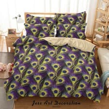 Image of 3D Peacock Feather Pattern Quilt Cover Set Bedding Sets Pillowcases 61
