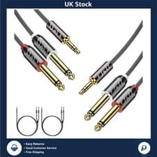 Image of Nylon Braided Stereo Audio Y Splitter Cable 3.5mm to Dual 6.35mm 0.9m