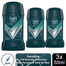 Image of Sure Men AntiPerspirant Deodorant Stick Sensitive 72H Nonstop Protection, 3x50ml