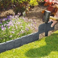 Image of 50 Pack Lawn Edging Cobbled Stone effect Plastic Garden Edging Hammer in Grey