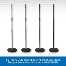 Image of 4 x Pulse Heavy Duty Round Base Microphone Stand Straight Black Anti-Vibration