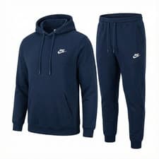 Image of Mens Nike Club Logo Tracksuit Hoodie and Jogging Bottoms Set Black Navy S-XXL