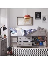 Image of Jackson Mid Sleeper Bed Weathered Grey Kids High Bunk Single Storage UK