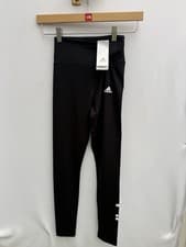Image of Adidas Linear Logo Leggings Black White Cotton Stretch Womens 2XS Gym Activewear