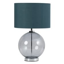 Image of Smokey Blue & Chrome Glass Orb Table Lamp Modern Living Room Bedside