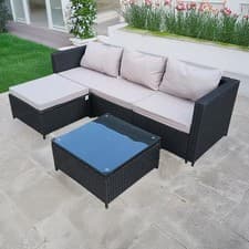 Image of Luxurious Rattan Garden Furniture Sofa Lounge Set - In/Outdoor Cushions Included