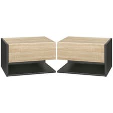 Image of HOMCOM Modern Bedside Table Set of 2 with Drawer and Shelf