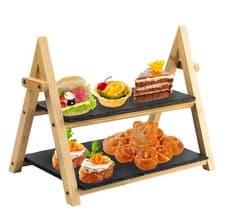 Image of HEFTMAN 2 Tier Slate Cake Stand Shop Stall Display Wedding Afternoon Tea Bday
