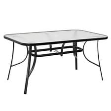Image of 150cm Rectangle Metal Garden Dining Table Glass Top w/Parasol Hole Outdoor Patio