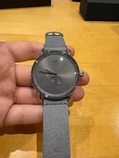 Image of MVMT blacktop Men’s grey leather strap watch