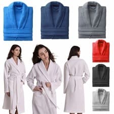 Image of Unisex Waffle Bath Robe Egyptian Cotton Hotel Quality Spa Shawl Dressing Gown