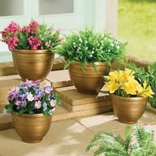 Image of Set of 4 Bronze Effect Garden Planters � Lightweight Weather-Resistant Plastic P