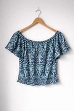 Image of Matalan Blue Bardot Top Size 18 BNWT Viscose Frill Sleeve Summer