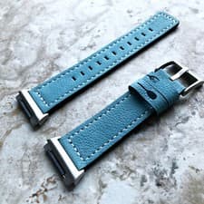 Image of Light Blue Color Soft Leather Band Strap with White Stitches for Fitbit Ionic