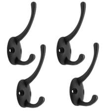 Image of Pack of 4 Black Coat Robe Hooks Wall Door Hat Clothes Double Hanger