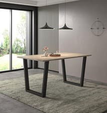 Image of Large Dining Table, 4-6 Seater Rectangular Kitchen Table with Black Metal Legs