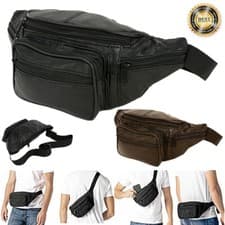 Image of Fanny Pack Genuine Leather Waist Bum Bag Travel Purse Hip Belt Carry On Pouch