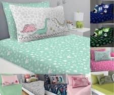 Image of Kids Single Fitted Sheet Set & Pillowcase Boys Girls Children Printed Bedding