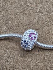 Image of Authentic Pink Green Blue Yellow Cz Flower European Spacer Charm Bead