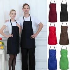 Image of Premium Cotton Plain Butcher Aprons Men Women Apron with Pocket Kitchen Apron
