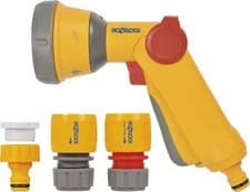 Image of Hozelock Multi Spray Watering Gun Starter Set Hose Rose Tap Connectors Fittings