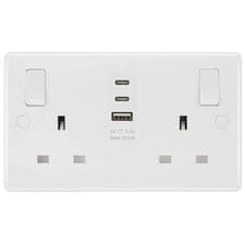 Image of Double 13A Switched Socket with 15W USB A + 2 x Type C Charger by Masterplug 