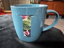 Image of Cath kidston Letter I Mug - OXFORD ROSE FLORAL teal / blue ALPHABET 9cm NEW