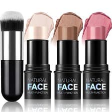 Image of Contour, Highlight, and Blush Stick Set - 3Pcs with Brush, Long-Lasting Formula
