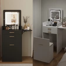 Image of Modern LED Mirror Dressing Table Set Vanity Makeup Desk with 2 Drawer Side Panel