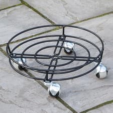 Image of 37cm Black Metal Heavy Duty Plant Pot Trolley on Castor Wheels