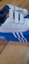 Image of Adidas Originals Stan Smith Trainers Children Touch Fastener White Jeans
