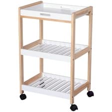 Image of HOMCOM Mobile Serving Trolley Kitchen Cart Pine Wood Rolling Wheels White