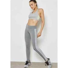 Image of Adidas Grey 3 Stripe Women s Training Tights Size XL UK 20-22 BNWT