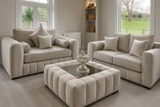 Image of Sofa Sets | 3+2 Seater | Lily | Cream Plush Velvet | Brand New