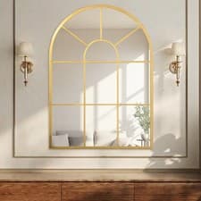 Image of HOMCOM Modern Arched Window Wall Mirror for Bedroom, 91x60cm, Gold Tone