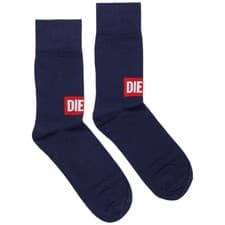 Image of DIESEL Calzino Mens Socks Soft Cotton Crew Sports Stretch Striped Logo NEW Navy