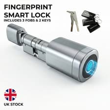 Image of Fingerprint Smart Door Lock Euro Cylinder Keyless App + 3 Fobs 2 Keys