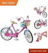 Image of Fantasy Barbie Bicycle Toy with Working Pedals and Flower Basket - Safe for Kids