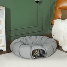 Image of Cat Tunnel with Bed, 2 in 1 Cat Play Tunnel for Indoor with Ball & Peek Hole