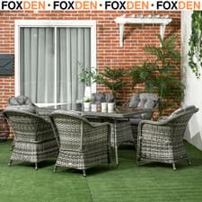 Image of Set for 6 PE Rattan, Aluminum Garden Dining with Seat and Back Cushions - Grey
