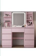 Image of Dressing Table Vanity Desk with LED Mirror Adjustable Brightness Modern Style