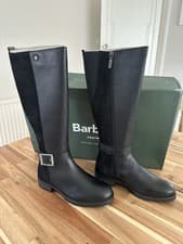 Image of Barbour Alisha Leather & Suede Knee Boot in Black - Size UK3