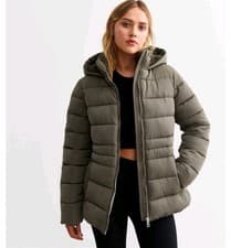 Image of Petite Khaki Faux Fur Hood Puffer Coat