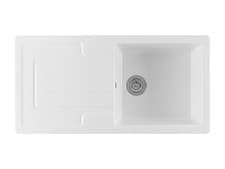 Image of Fireclay 1 Bowl White Ceramic Kitchen Sink Inset w/ drainer + Strainer Wastes
