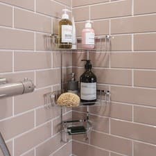 Image of Croydex Rust Free 3 Tier Corner Shower Caddy Bathroom Storage Basket Organiser